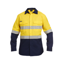 Load image into Gallery viewer, KingGee Men&#39;s Workcool 2 Hi Vis Reflective Spliced Long Sleeve Shirt - Yellow/Navy - Shirts
