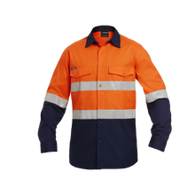 Load image into Gallery viewer, KingGee Men&#39;s Workcool 2 Hi Vis Reflective Spliced Long Sleeve Shirt - Orange/Navy - Shirts
