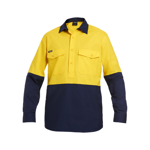 KingGee Men's Workcool 2 Spliced Closed Front Long Sleeve Shirt - Yellow/Navy - Shirts