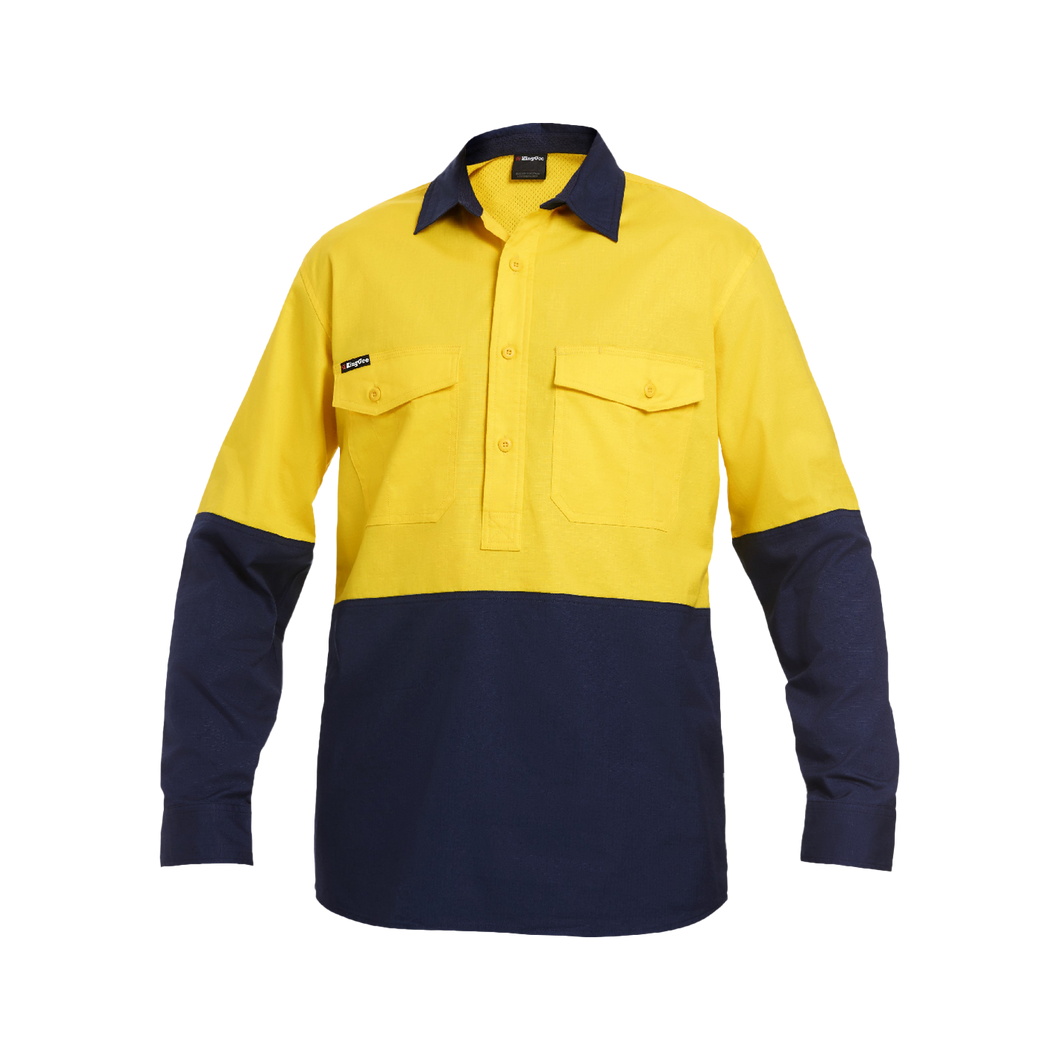 KingGee Men's Workcool 2 Spliced Closed Front Long Sleeve Shirt - Yellow/Navy - Shirts