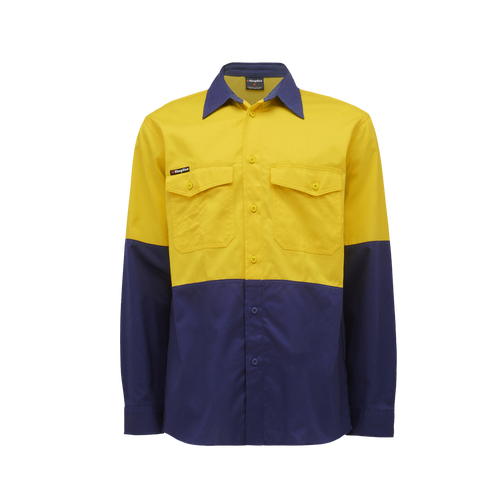 KingGee Men's Workcool 2 Spliced Long Sleeve Shirt - Yellow/Navy - Shirts