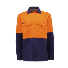 Load image into Gallery viewer, KingGee Men&#39;s Workcool 2 Spliced Long Sleeve Shirt - Orange/Navy - Shirts
