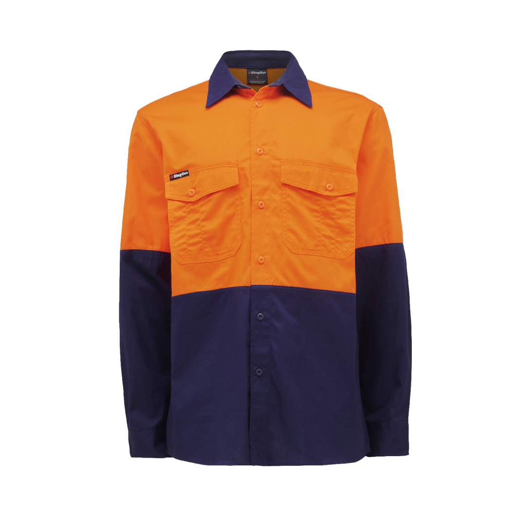 KingGee Men's Workcool 2 Spliced Long Sleeve Shirt - Orange/Navy - Shirts