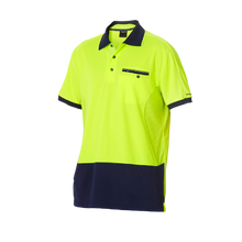 Load image into Gallery viewer, KingGee Men&#39;s Workcool Spliced Short Sleeve Polo - Yellow/Navy - Polos
