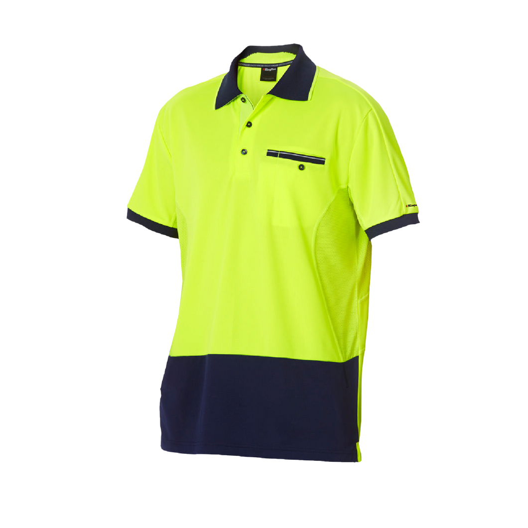 KingGee Men's Workcool Spliced Short Sleeve Polo - Yellow/Navy - Polos