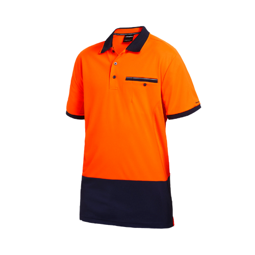 KingGee Men's Workcool Spliced Short Sleeve Polo - Orange/Navy - Polos