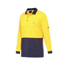 Load image into Gallery viewer, KingGee Men&#39;s Workcool Hyperfreeze Spliced Long Sleeve Polo - Yellow/Navy - Polos
