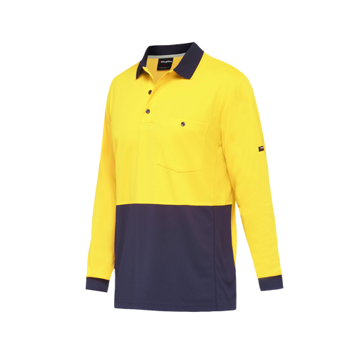 KingGee Men's Workcool Hyperfreeze Spliced Long Sleeve Polo - Yellow/Navy - Polos