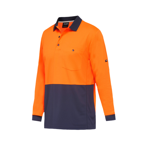 KingGee Men's Workcool Hyperfreeze Spliced Long Sleeve Polo - Orange/Navy - Polos