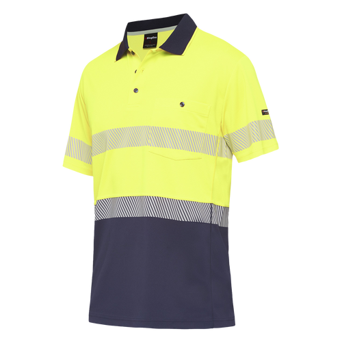 KingGee Men's Workcool Hyperfreeze Spliced Short Sleeve Polo with Segmented Tape - Yellow/Navy - Polos