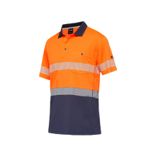 Load image into Gallery viewer, KingGee Men&#39;s Workcool Hyperfreeze Spliced Short Sleeve Polo with Segmented Tape - Orange/Navy - Polos
