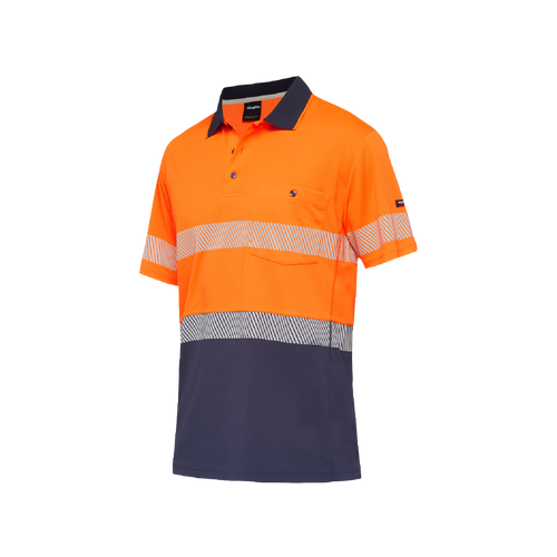 KingGee Men's Workcool Hyperfreeze Spliced Short Sleeve Polo with Segmented Tape - Orange/Navy - Polos