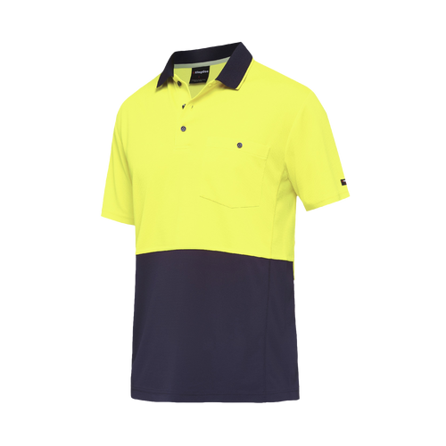 KingGee Men's Workcool Hyperfreeze Spliced Short Sleeve Polo - Yellow/Navy - Polos