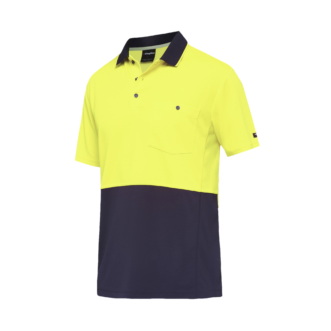 KingGee Men's Workcool Hyperfreeze Spliced Short Sleeve Polo - Yellow/Navy - Polos