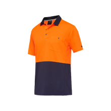 Load image into Gallery viewer, KingGee Men&#39;s Workcool Hyperfreeze Spliced Short Sleeve Polo - Orange/Navy - Polos
