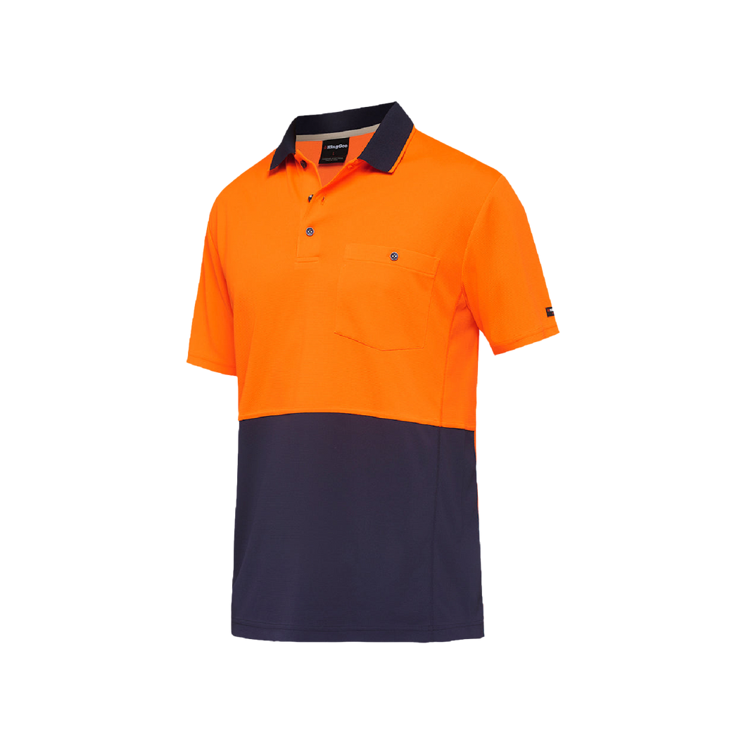 KingGee Men's Workcool Hyperfreeze Spliced Short Sleeve Polo - Orange/Navy - Polos