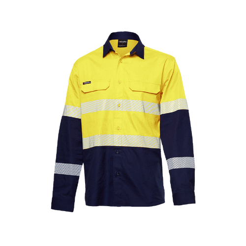 KingGee Men's Workcool Pro Bio Motion Long Sleeve Shirt - Yellow/Navy - Shirts