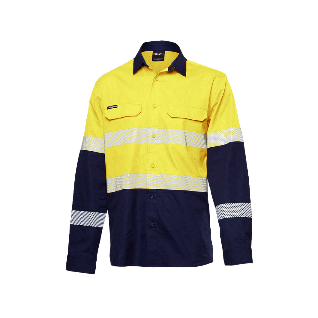 KingGee Men's Workcool Pro Bio Motion Long Sleeve Shirt - Yellow/Navy - Shirts