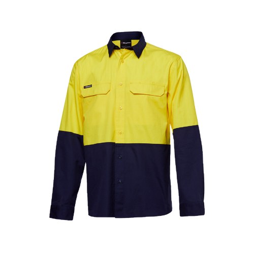 KingGee Men's Workcool Pro Spliced Long Sleeve Shirt - Yellow/Navy - Shirts