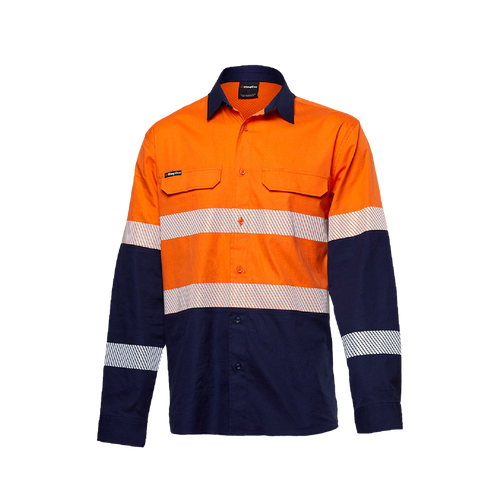 KingGee Men's Workcool Pro Bio Motion Long Sleeve Shirt - Orange/Navy - Shirts