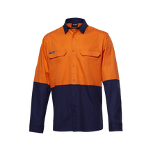 Load image into Gallery viewer, KingGee Men&#39;s Workcool Pro Spliced Long Sleeve Shirt - Orange/Navy - Shirts
