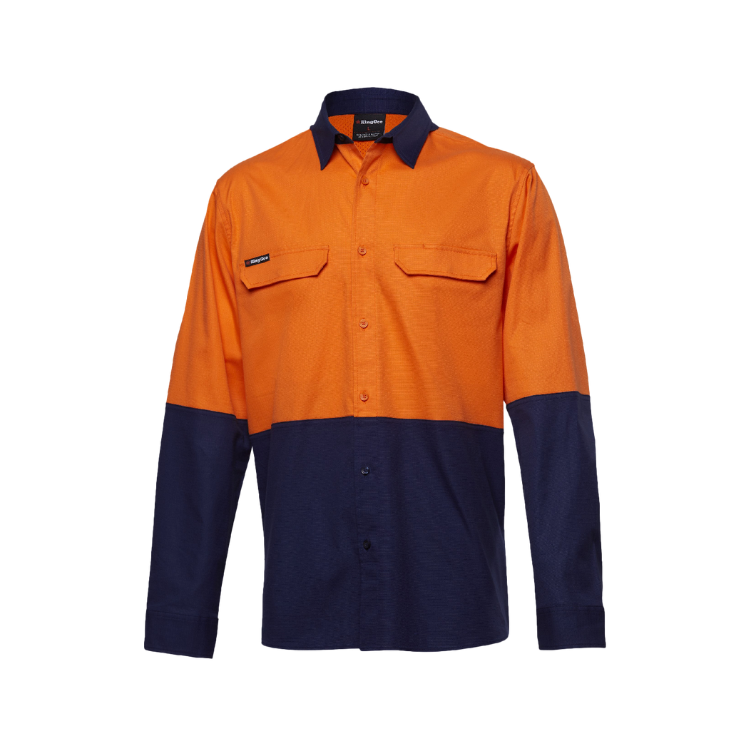 KingGee Men's Workcool Pro Spliced Long Sleeve Shirt - Orange/Navy - Shirts