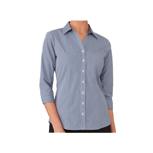 City Collection Women's Pippa Check Shirt 3/4 Sleeve - Navy - Shirts