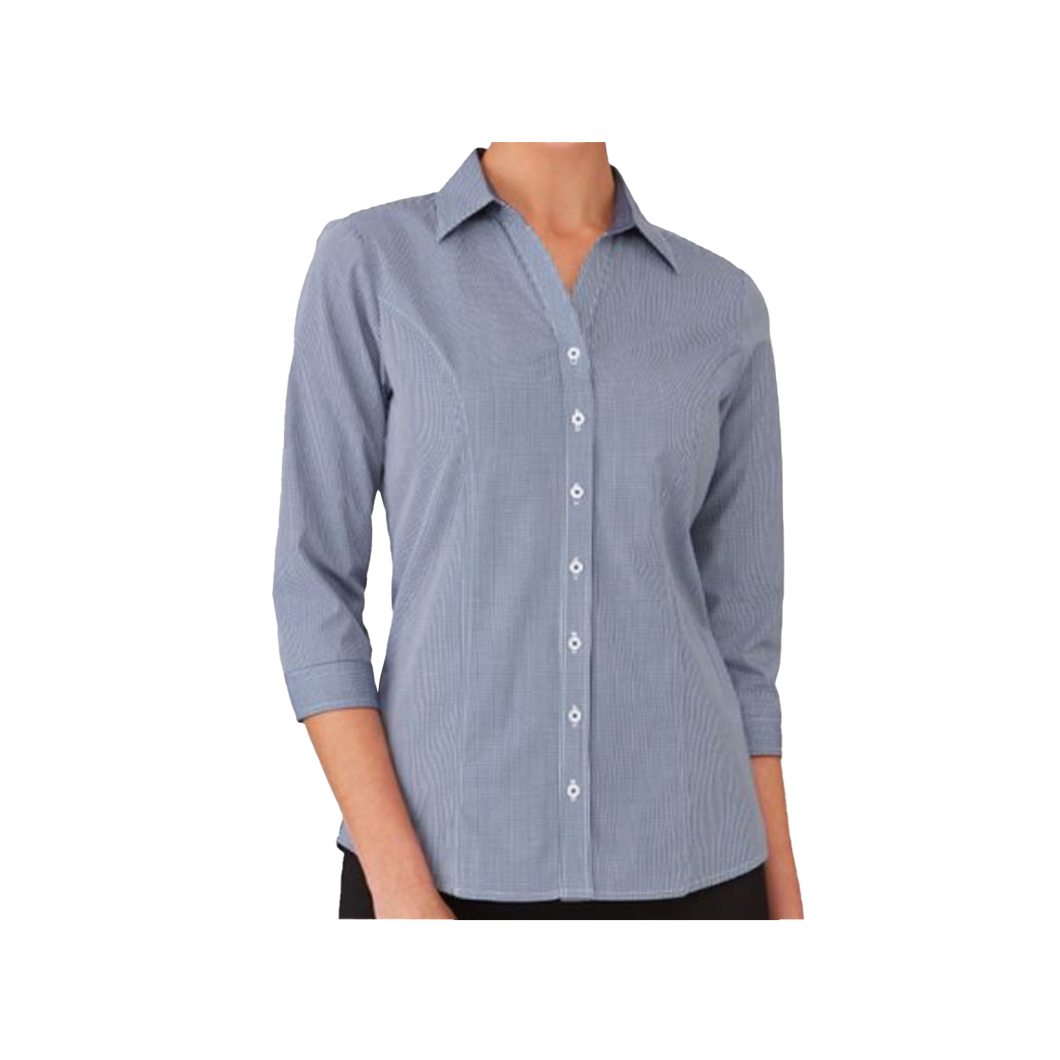 City Collection Women's Pippa Check Shirt 3/4 Sleeve - Navy - Shirts