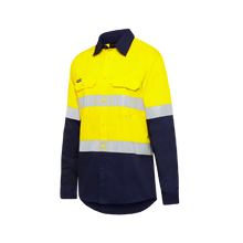 Load image into Gallery viewer, KingGee Men&#39;s Vented Spliced Drill Shirt with Tape - Yellow/Navy - Shirts
