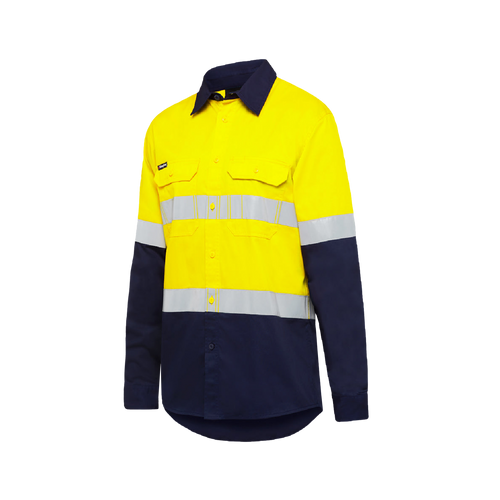 KingGee Men's Vented Spliced Drill Shirt with Tape - Yellow/Navy - Shirts