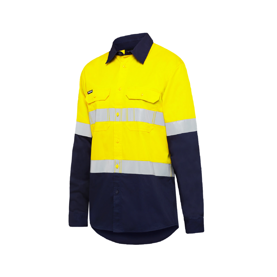 KingGee Men's Vented Spliced Drill Shirt with Tape - Yellow/Navy - Shirts