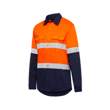 Load image into Gallery viewer, KingGee Men&#39;s Vented Spliced Drill Shirt with Tape - Orange/Navy - Shirts
