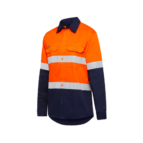 KingGee Men's Vented Spliced Drill Shirt with Tape - Orange/Navy - Shirts