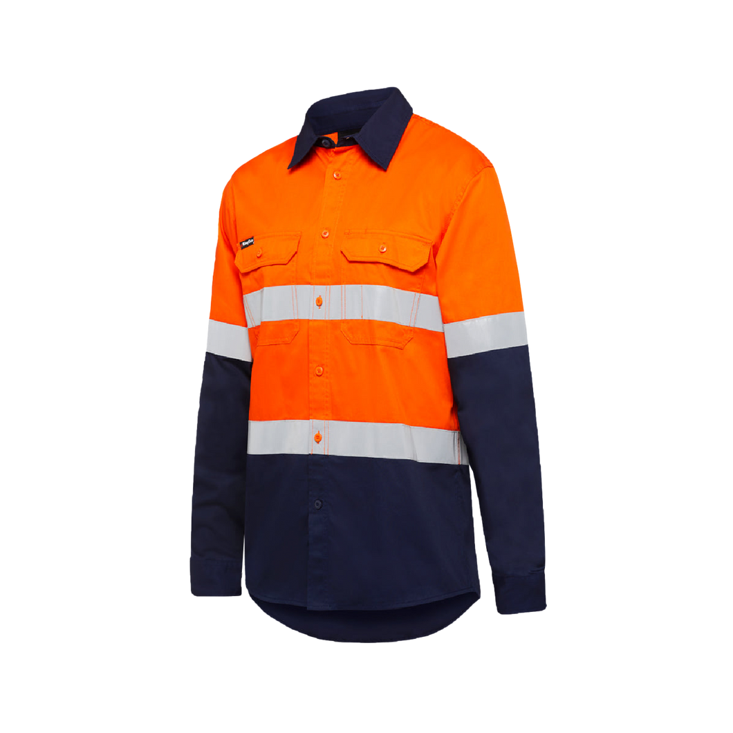 KingGee Men's Vented Spliced Drill Shirt with Tape - Orange/Navy - Shirts