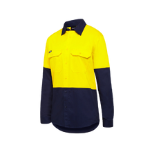 Load image into Gallery viewer, KingGee Men&#39;s Vented Spliced Drill Shirt - Yellow/Navy - Shirts
