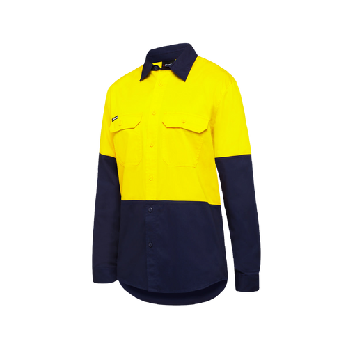 KingGee Men's Vented Spliced Drill Shirt - Yellow/Navy - Shirts