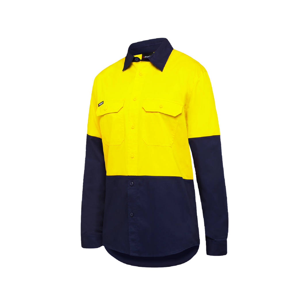 KingGee Men's Vented Spliced Drill Shirt - Yellow/Navy - Shirts