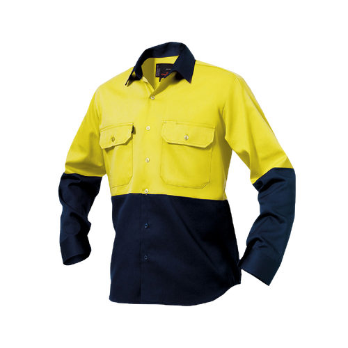 KingGee Men's Spliced Drill Shirt - Yellow/Navy - Shirts