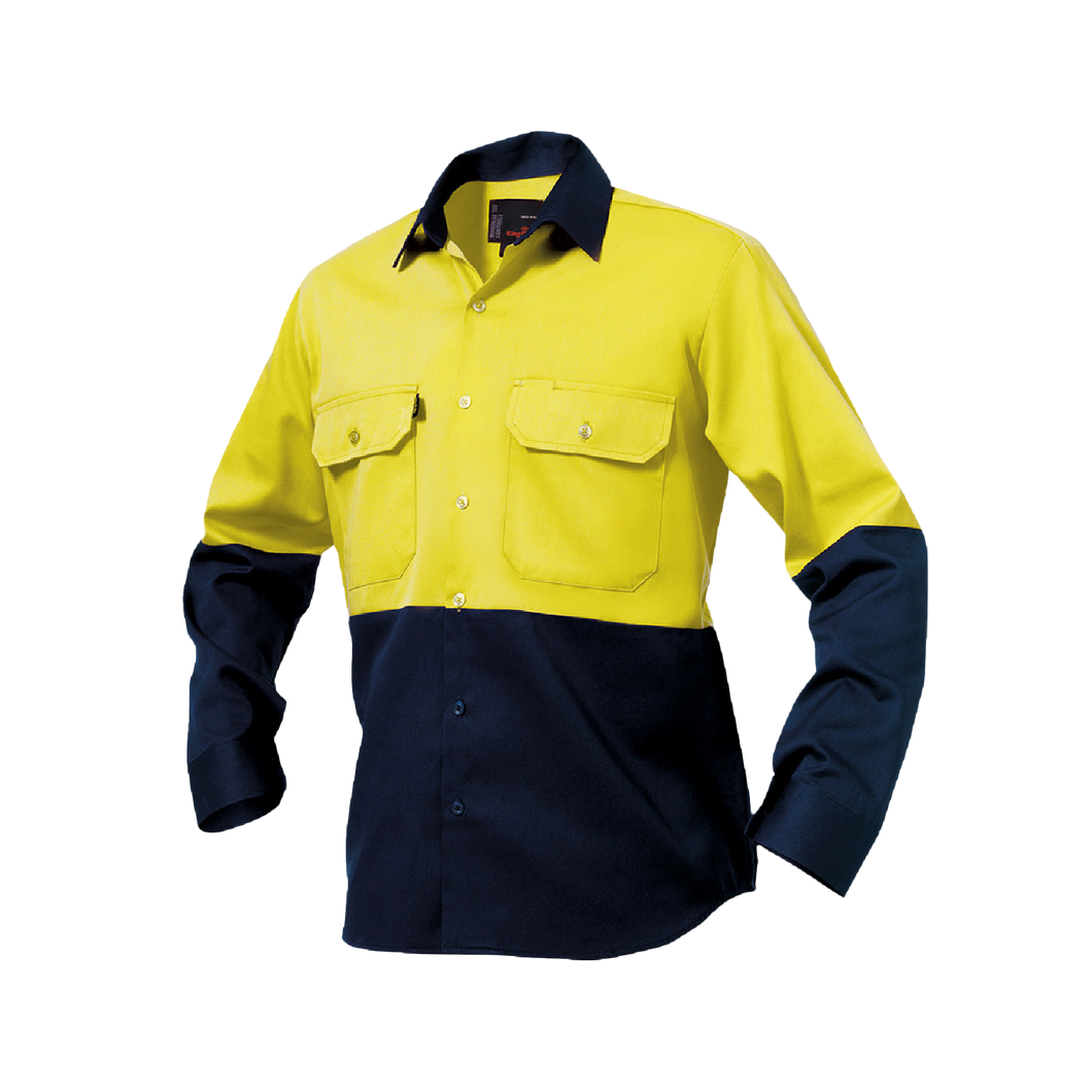 KingGee Men's Spliced Drill Shirt - Yellow/Navy - Shirts