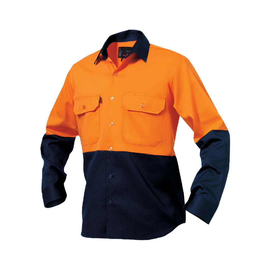 KingGee Men's Spliced Drill Shirt - Orange/Navy - Shirts