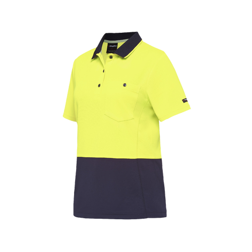 KingGee Women's Workcool Hyperfreeze Spliced Short Sleeve Polo - Yellow/Navy - Polos