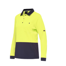 Load image into Gallery viewer, KingGee Women&#39;s Workcool Hyperfreeze Spliced Long Sleeve Polo - Yellow/Navy - Polos
