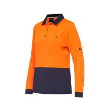 Load image into Gallery viewer, KingGee Women&#39;s Workcool Hyperfreeze Spliced Long Sleeve Polo - Orange/Navy - Polos
