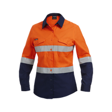 Load image into Gallery viewer, KingGee Women&#39;s Workcool 2 Hi Vis Reflective Spliced Long Sleeve Shirt - Orange/Navy - Shirts
