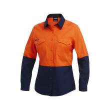 Load image into Gallery viewer, KingGee Women&#39;s Workcool 2 Hi Vis Spliced Long Sleeve Shirt - Orange/Navy - Shirts
