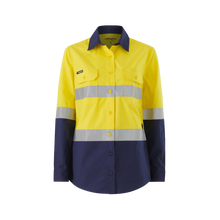 Load image into Gallery viewer, KingGee Women&#39;s Workcool Splice Reflective Long Sleeve Shirt - Yellow/Navy - Shirts
