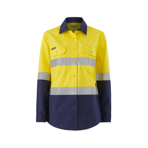 KingGee Women's Workcool Splice Reflective Long Sleeve Shirt - Yellow/Navy - Shirts