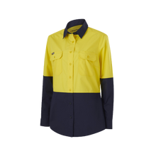 Load image into Gallery viewer, KingGee Women&#39;s Workcool Splice Long Sleeve Shirt - Yellow/Navy - Shirts
