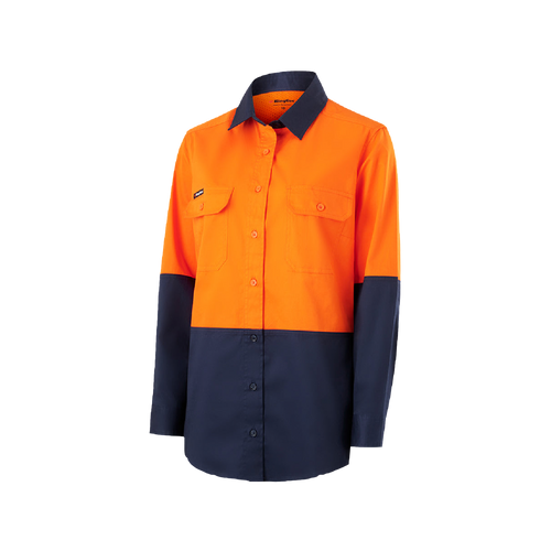 KingGee Women's Vented Spliced Drill Long Sleeve Shirt - Orange/Navy - Shirts