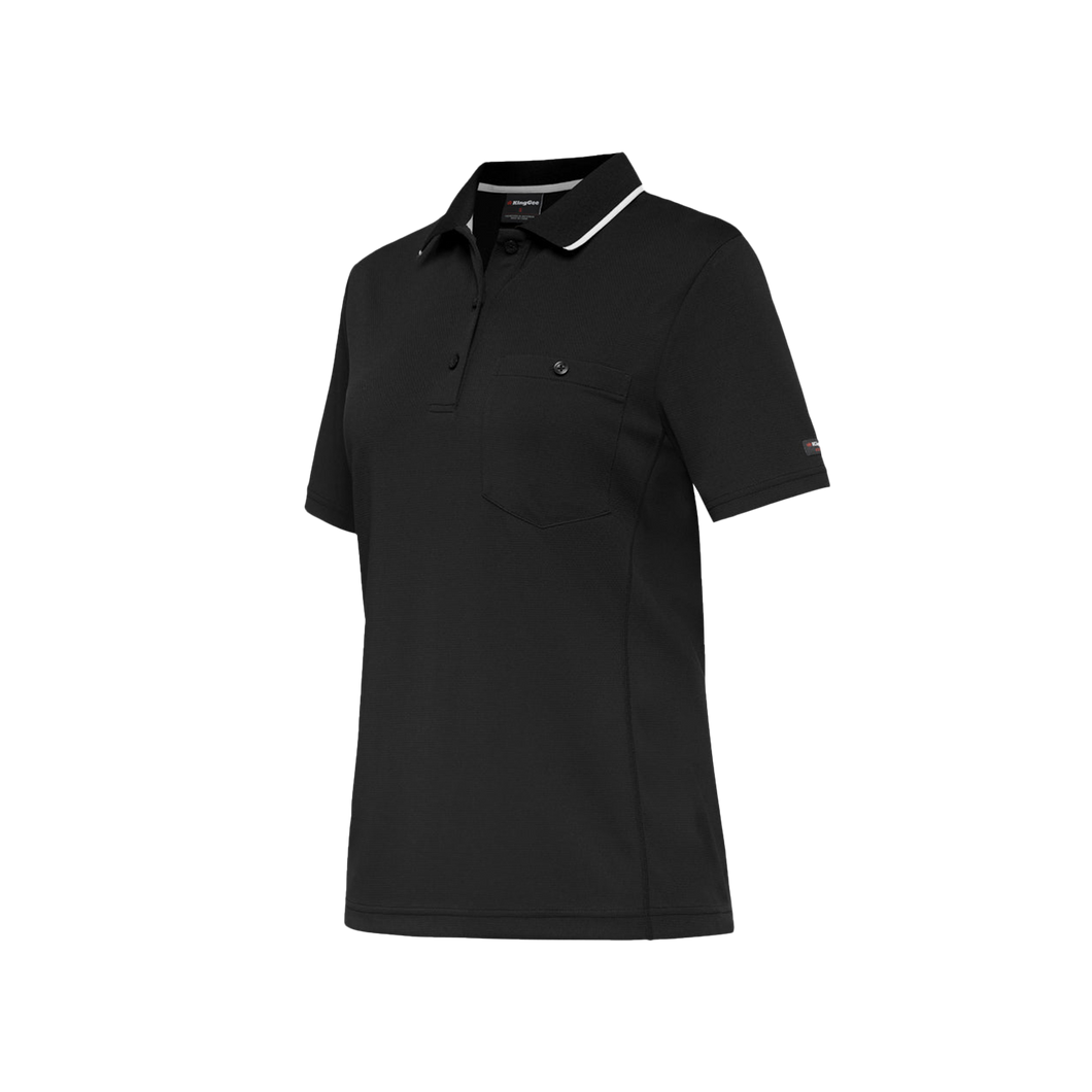 KingGee Women's Hyperfreeze Spliced Short Sleeve Polo - Black - Polos